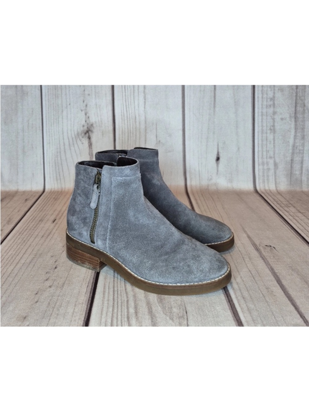 Cole Haan Haidyn Ankle Booties Storm Cloud Grey Suede Shoes Women's Size 5.5 B